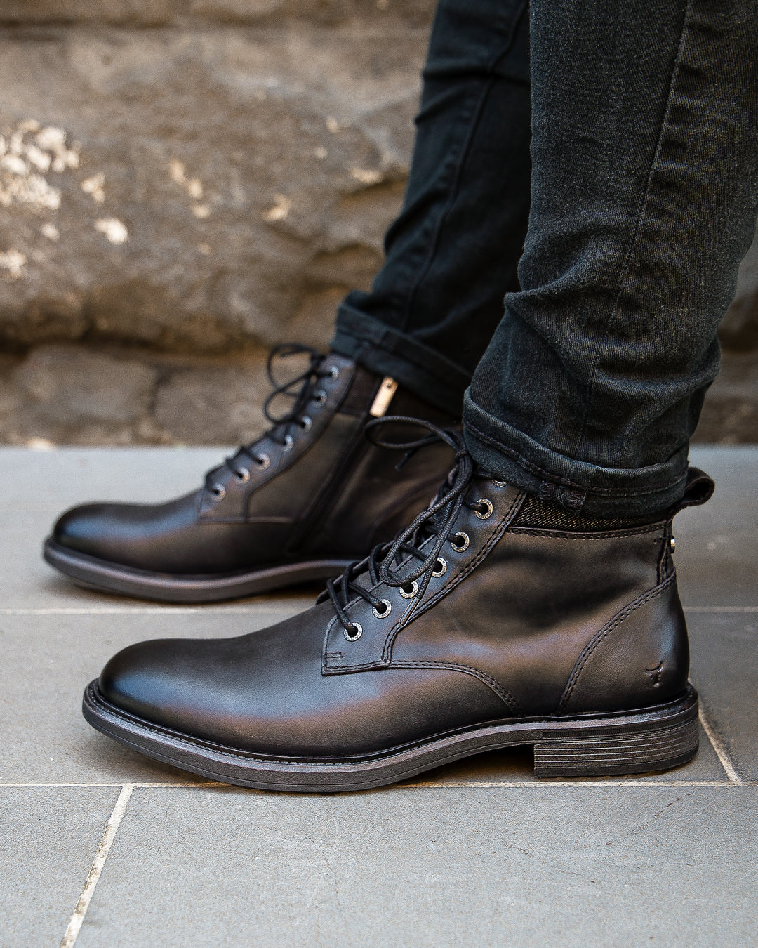Windsorsmith Beau - Men's Black Lace Up Side Zip Leather Chelsea Boots