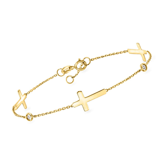 Ross-Simons 14kt Yellow Gold Cross Station Bracelet With Diamonds ...