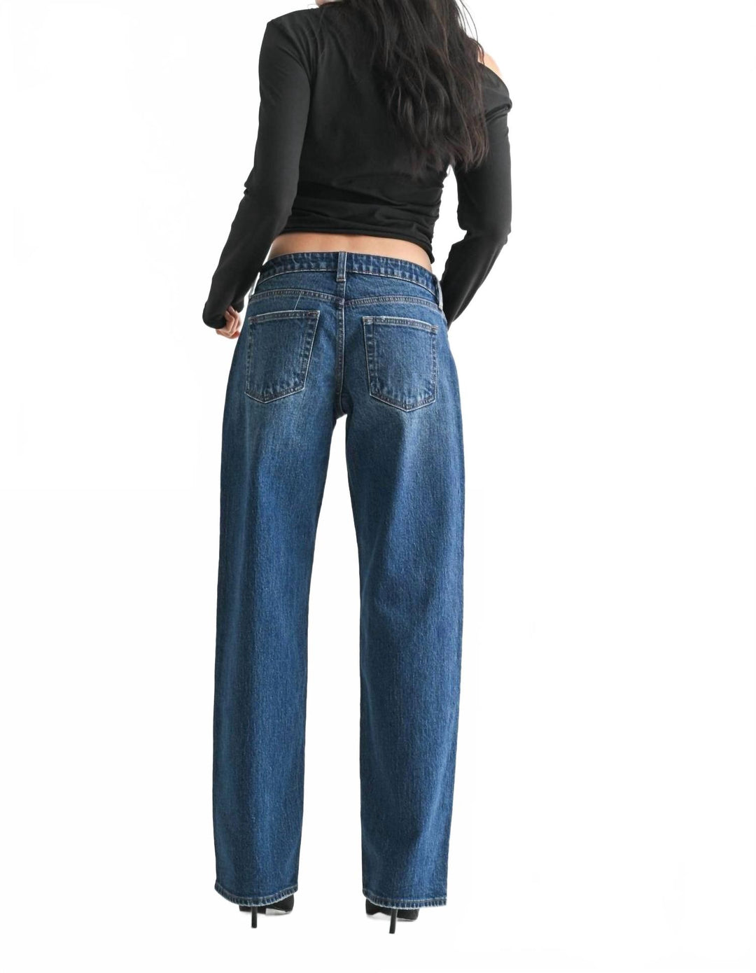 JBD. Low Rise Studded Baggy Jean In Dark Denim | ShopSimon