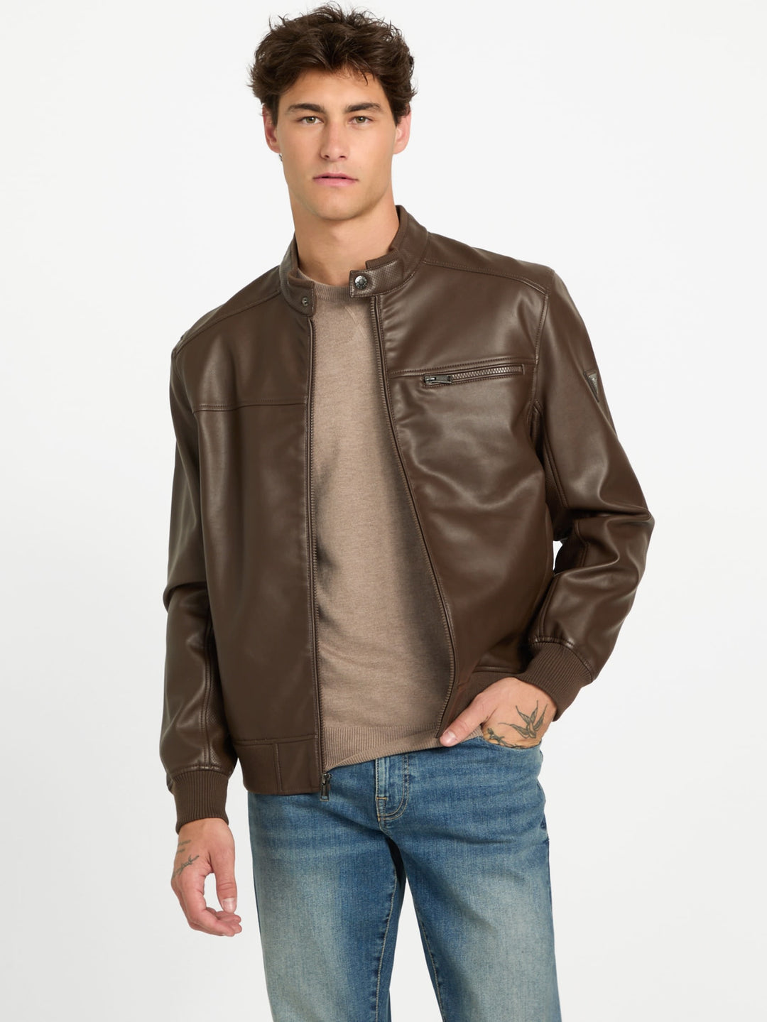 Guess Factory Faris Faux-Leather Biker Jacket | ShopSimon