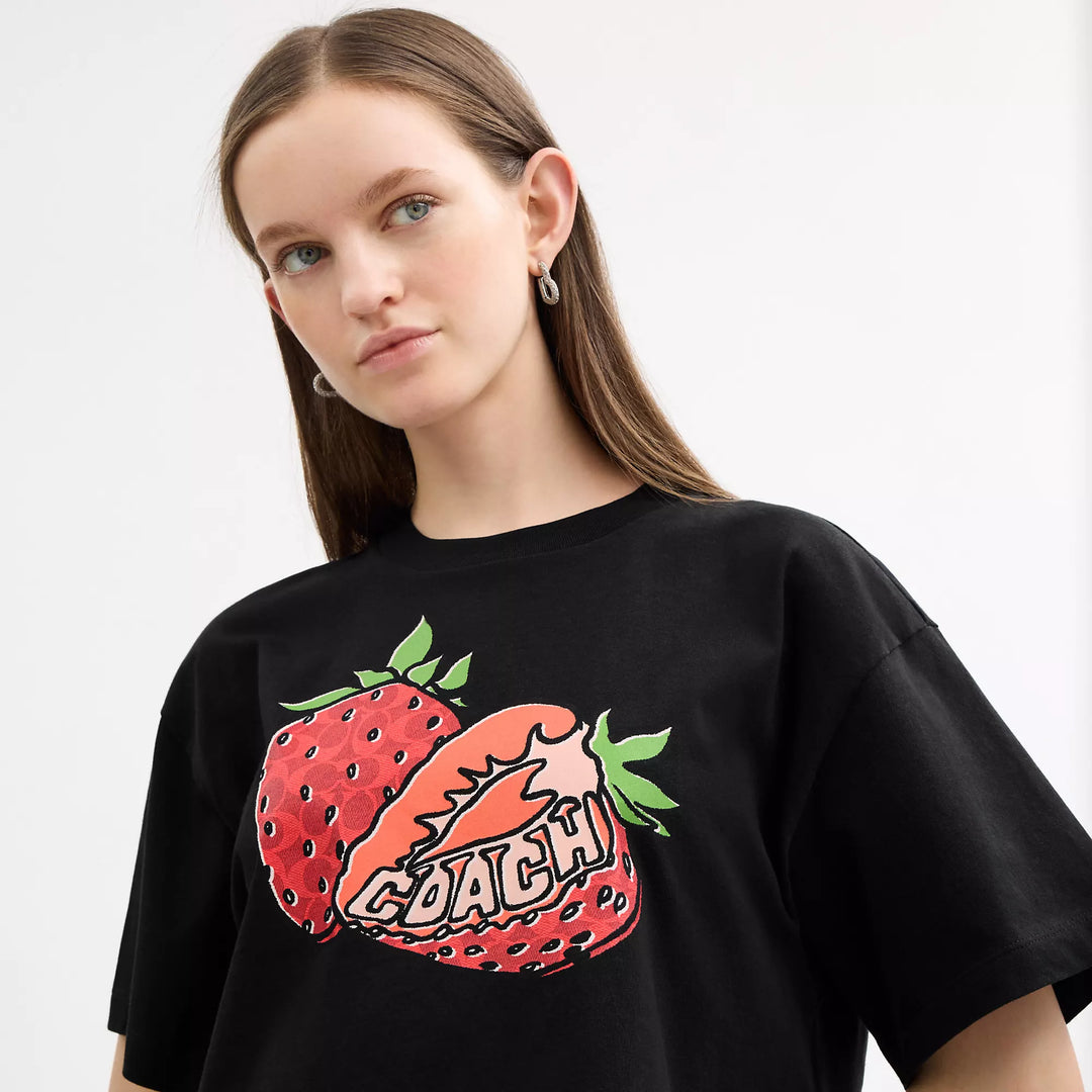 Coach Outlet Strawberry Cropped T Shirt In Organic Cotton