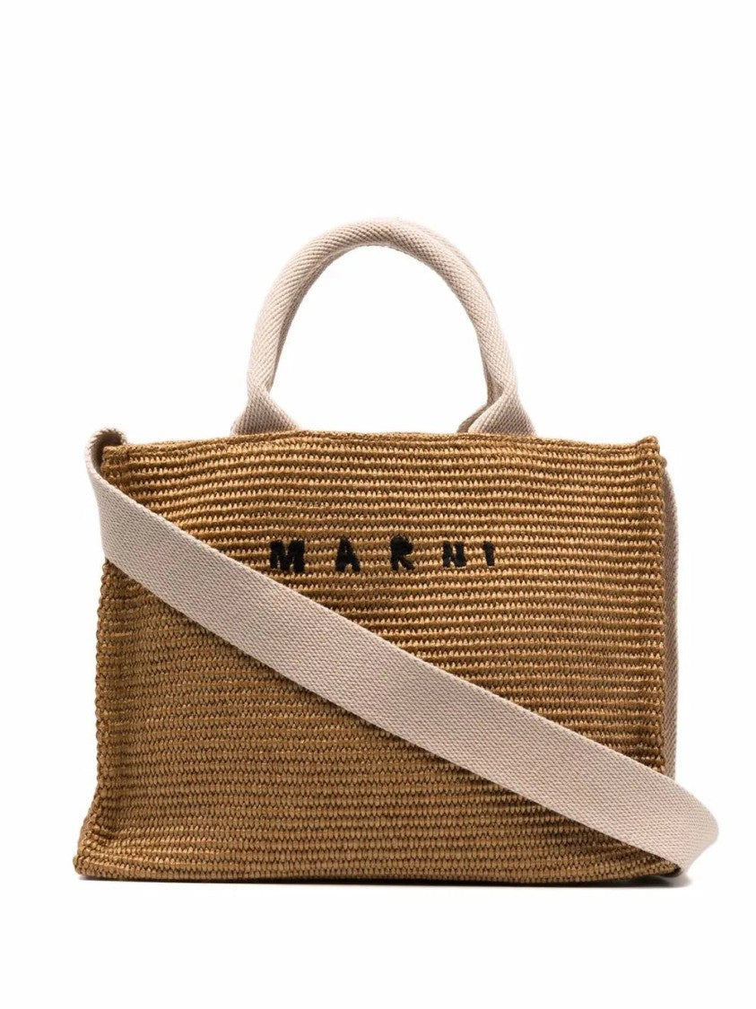 トートバッグ Marni Logo-Lettering Raffia Tote Bag Marni Logo-Lettering Raffia Tote Bag | ShopSimon