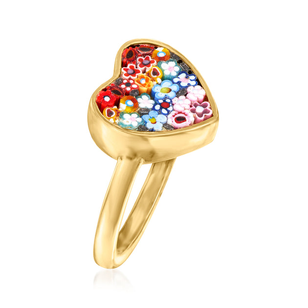 Ross-Simons Italian Multicolored Murano Glass Mosaic Floral Heart Ring ...