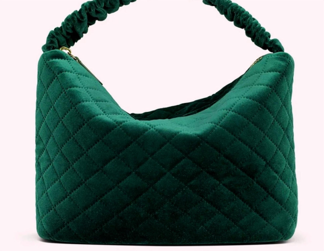 Stoney Clover top Lane Destination London Quilted Emerald Green Velvet Scrunch Bag