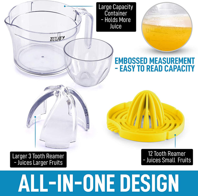 Zulay Kitchen 3-in-1 Manual Citrus Juicer Reamer Cup - Includes 2 ...