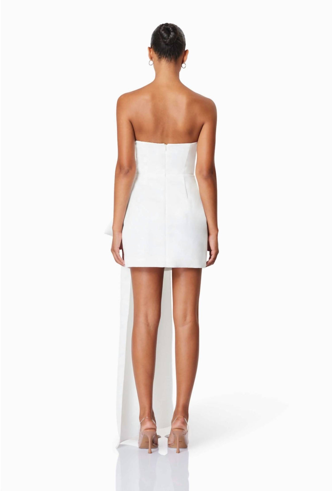 alice bow strapless mini dress in white ELLIATT Alice Bow Strapless Mini Dress In White