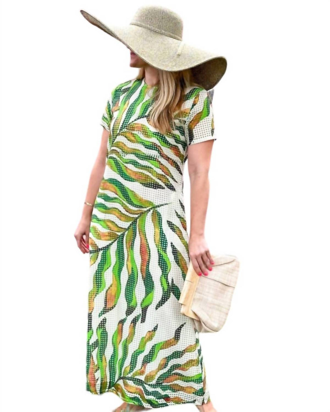 Oliphant Women's Short Sleeve Maxi Shift Dress In Maldive Green | ShopSimon Oliphant Women's Short Sleeve Maxi Shift Dress In Maldive Green | ShopSimon