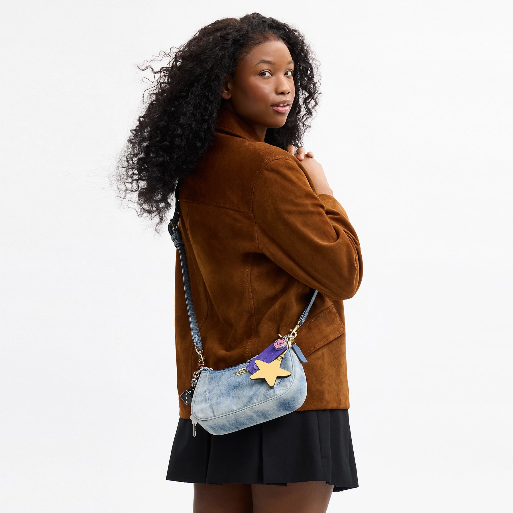 Coach Outlet Teri Shoulder Bag In Loved Denim With Charms | ShopSimon