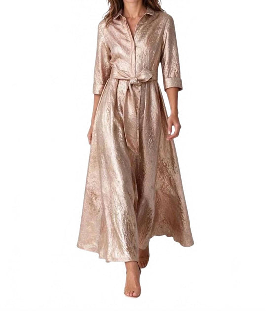 Janique 3/4 Sleeve Jacquard Maxi Shirtdress In Rose Gold | ShopSimon