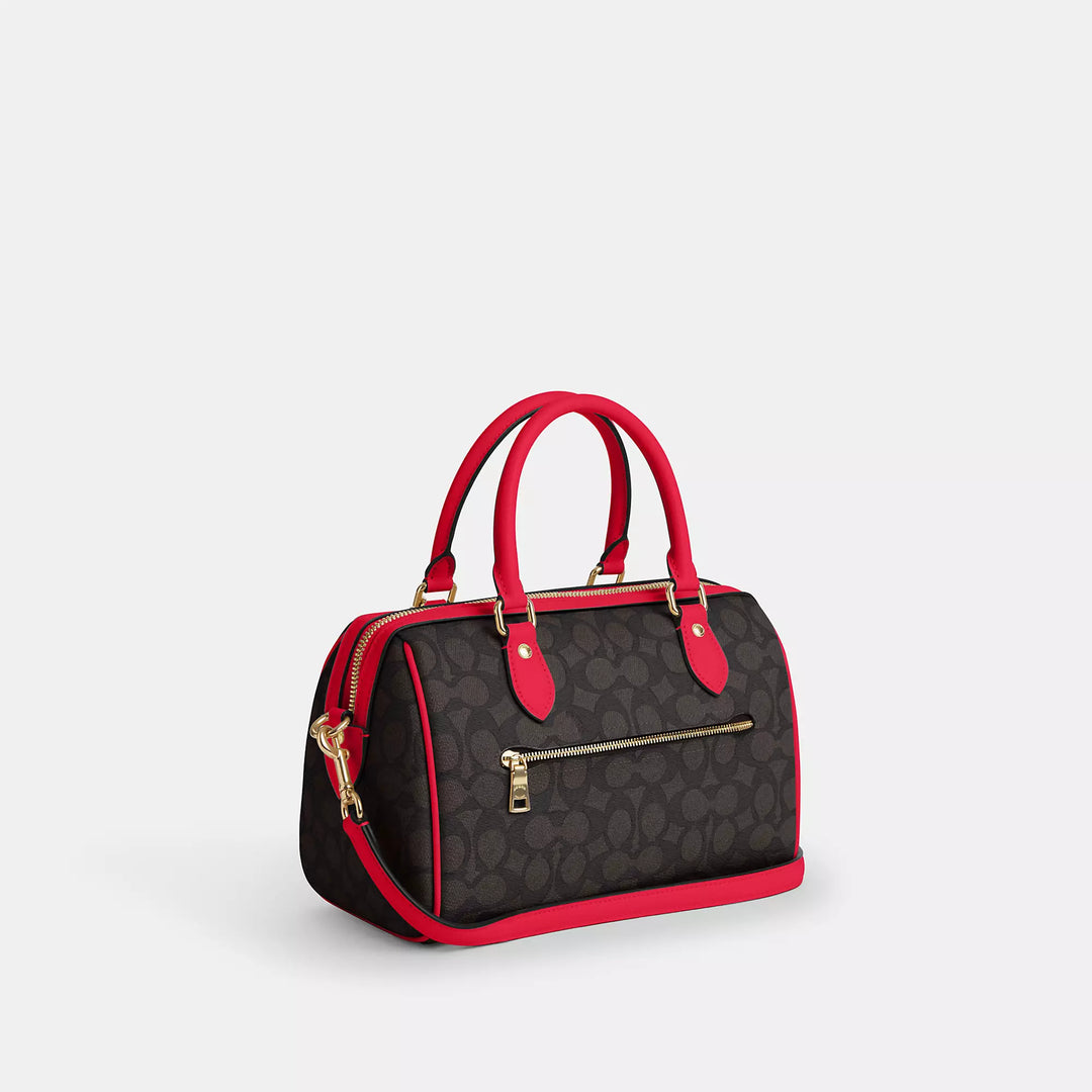 Coach CA152 Rowan Satchel In Blocked Signature Canvas In IM/Miami Red shops Multi