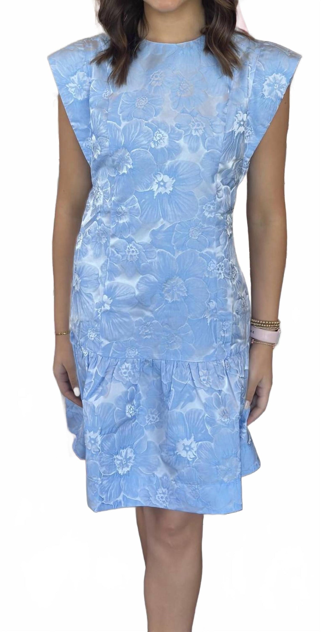 lilia off the shoulder floral jacquard maxi dress Jade Floral Jacquard Dress In Blue