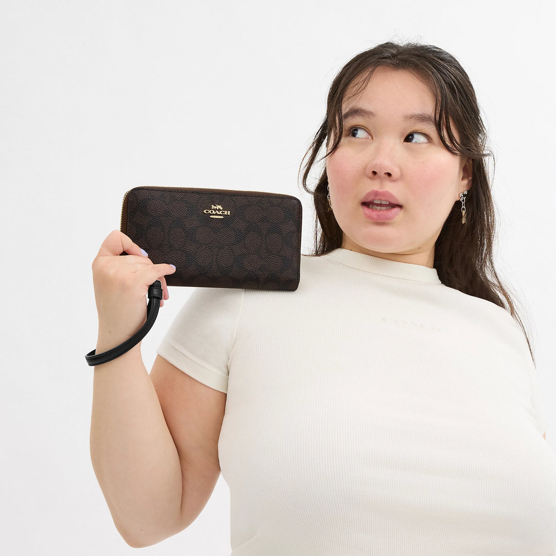 小物 COACH Canvas Long Wallet Black Signature Coach Outlet Long Zip Around Wallet In Signature Canvas | ShopSimon