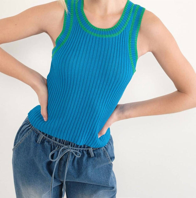 Pretty Garbage Coralie Contrast Rib Tank In Blue | ShopSimon