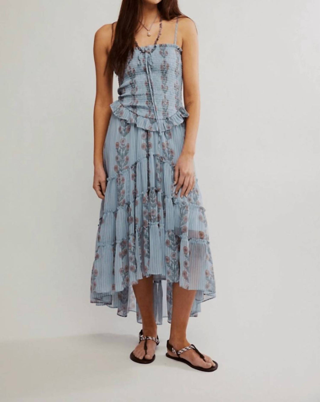 Free People Alejandra Midi Dress In Soft Blue Combo Free People Alejandra Midi Dress In Soft Blue Combo