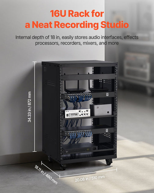 LEVATE 16U AV Rack, 200 lbs Max Capacity, Home Recording Studio Rack ...