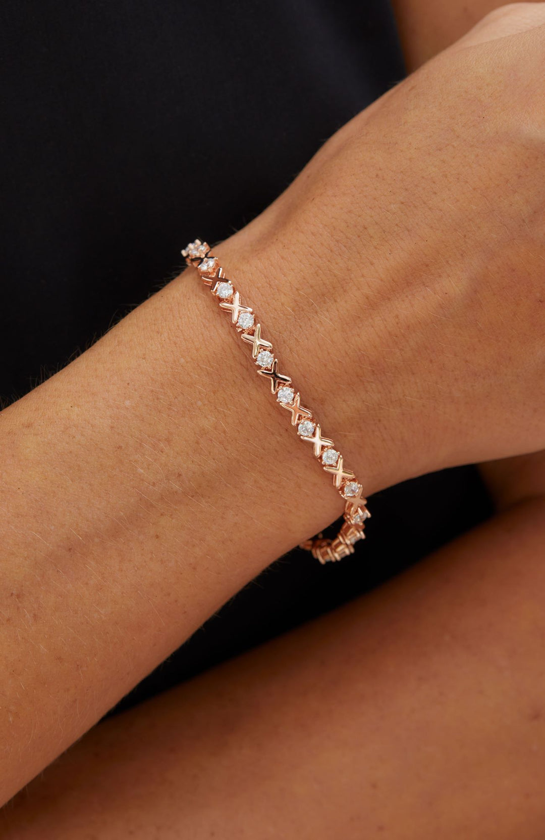 SAVVY CIE JEWELS 18K ROSE HUG AND KISSES TENNIS BRACELET ShopSimon