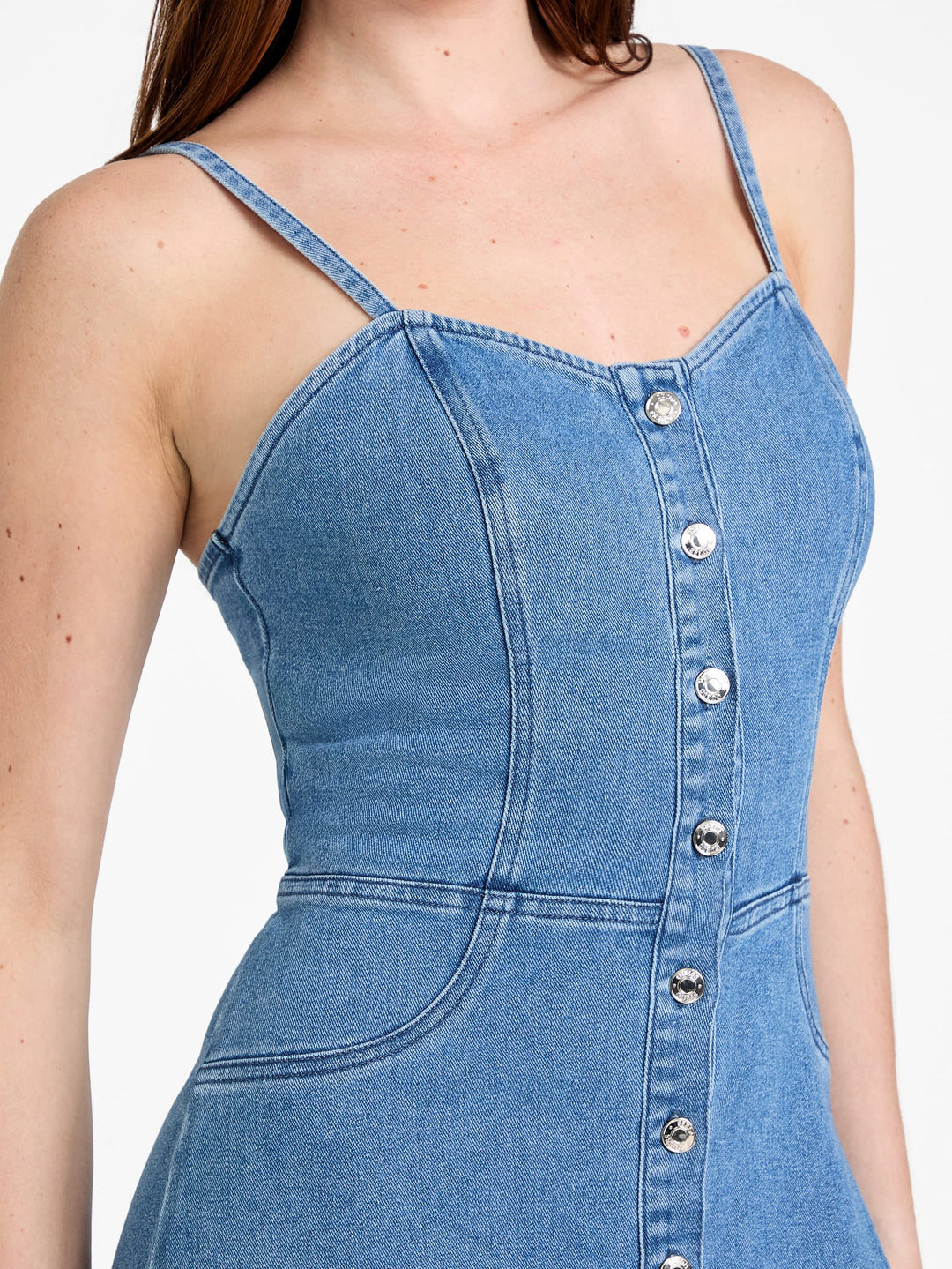 guess denim maxi dress Guess Factory Sally Denim Maxi Dress
