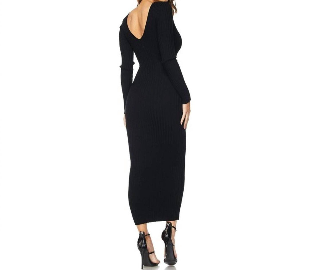 hera black printed sleeveless midi dress Hera Collection Ribbed Long Sleeve Sweater Dress In Black