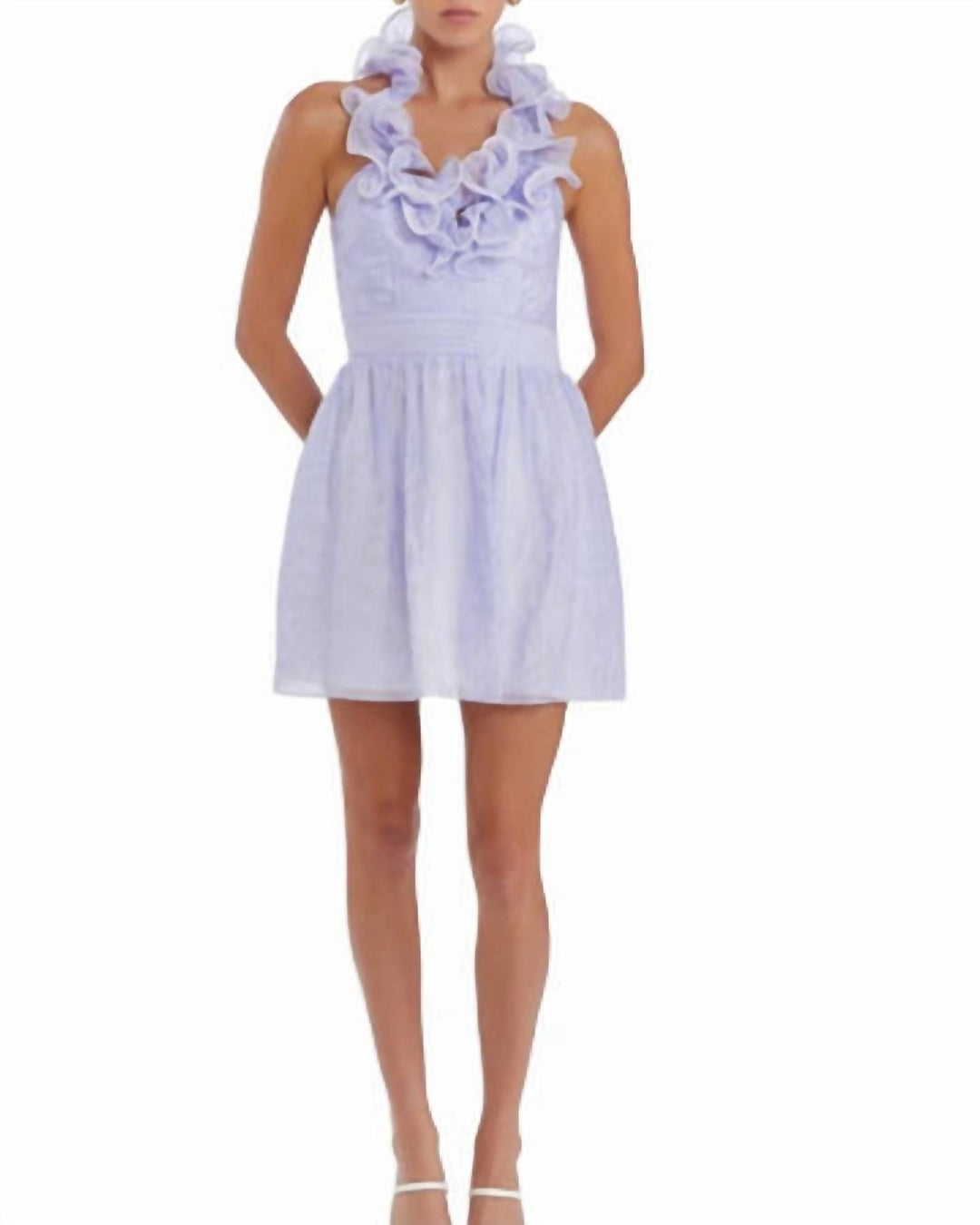 amanda uprichard ruffle halter dress Amanda Uprichard Purple halter dress with ruffle