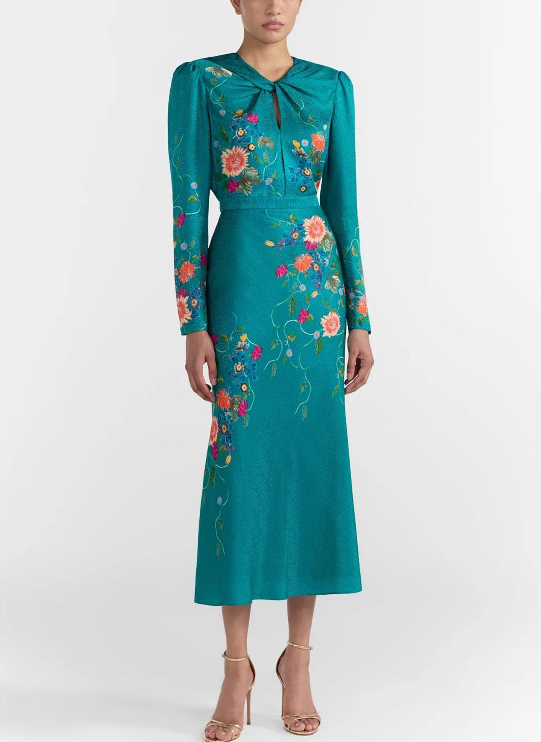 saloni claudia midi dress SALONI Claudia Floral Midi Dress In Peacock