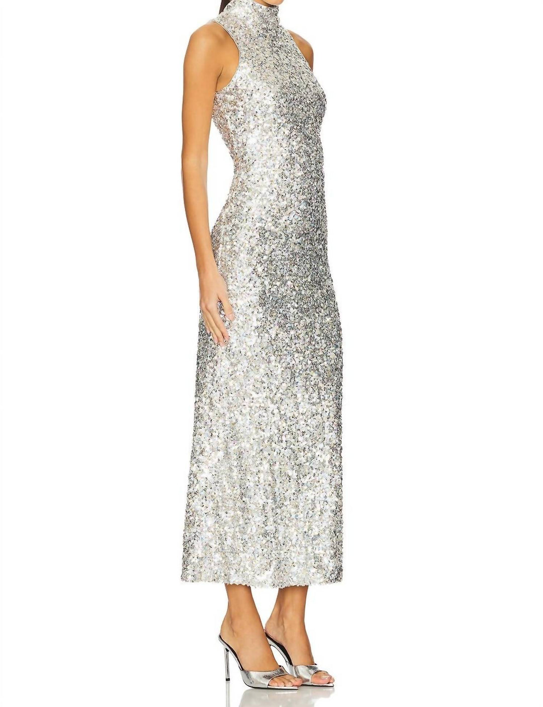 SIMON MILLER Sculpty Sleeveless Sequin Dress In Iridescent