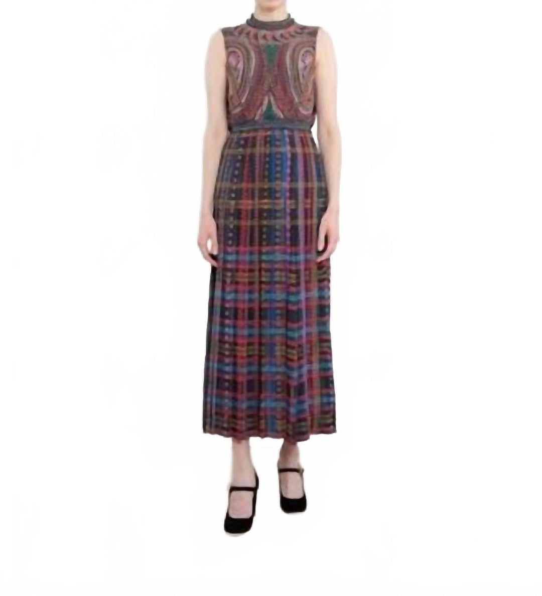 saloni patchwork midi dress SALONI Liza Sleeveless Slit Midi Dress In Tartan