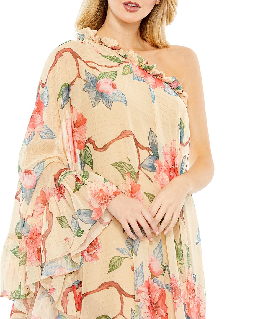 Floral Print One Shoulder Cape Dress