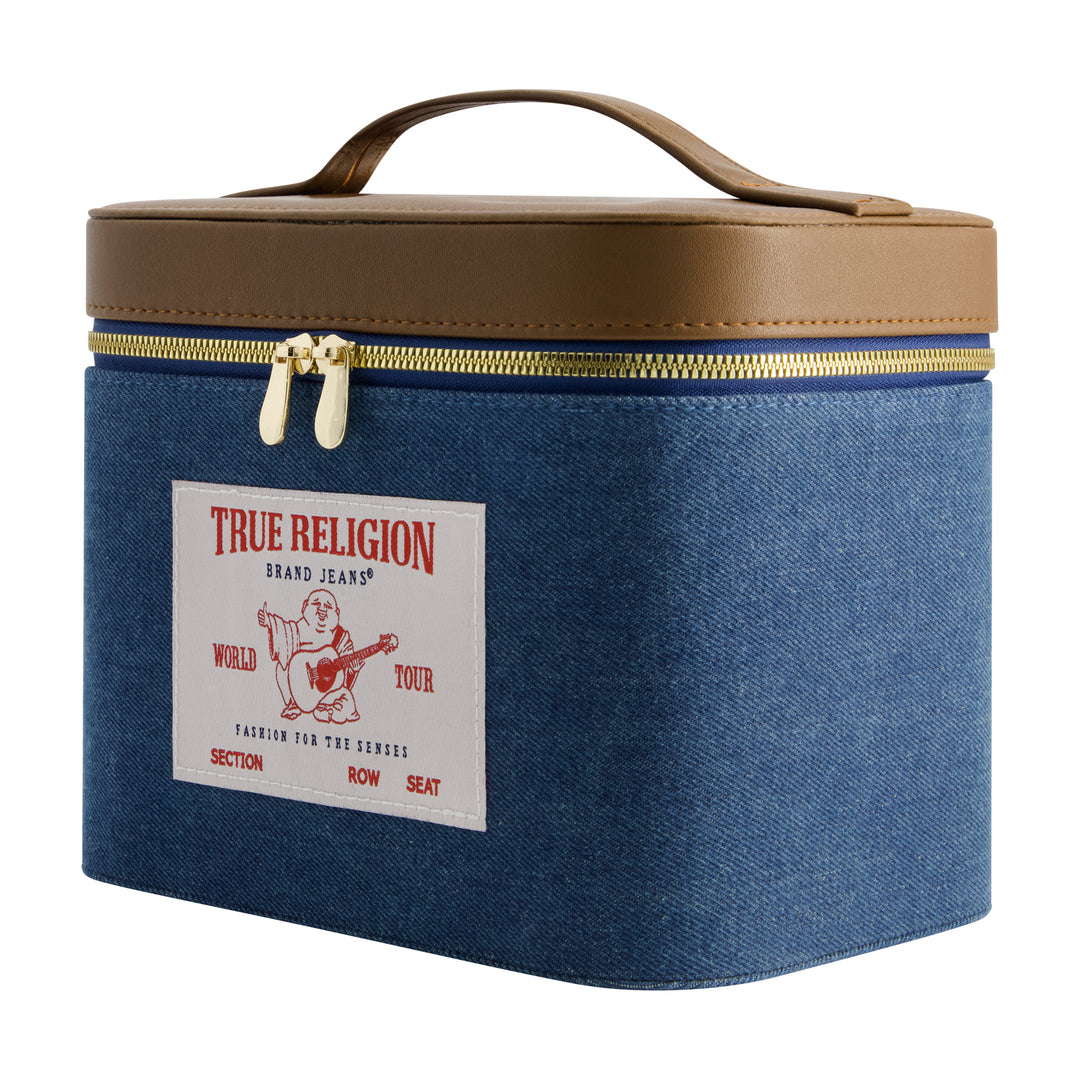 True Religion Large Denim Cosmetic Case With Mirror | ShopSimon