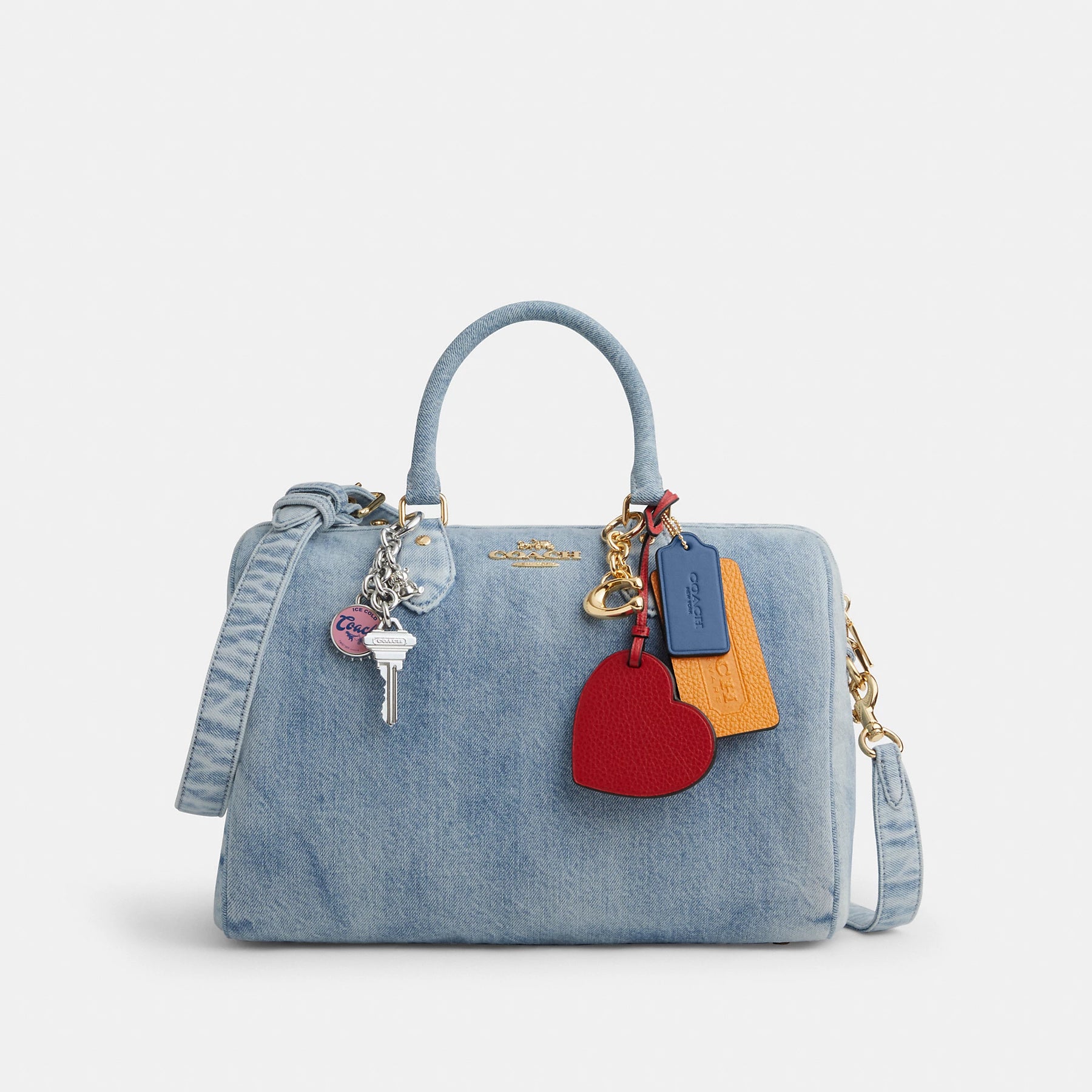 Coach Outlet Rowan Large Satchel Bag In Loved Denim With Charms 