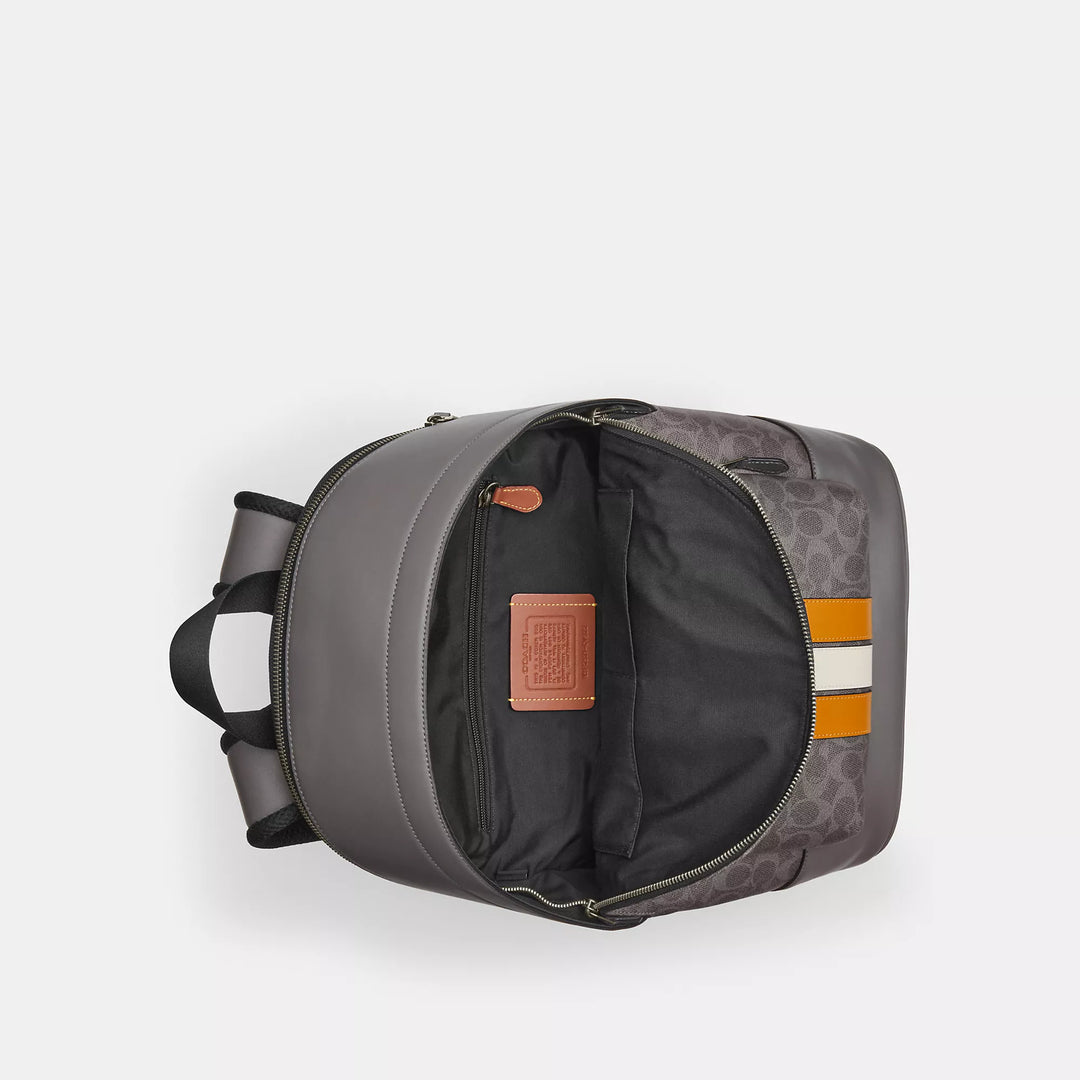 coach campus backpack in gray Coach Outlet West Backpack In Signature Canvas With Varsity Stripe