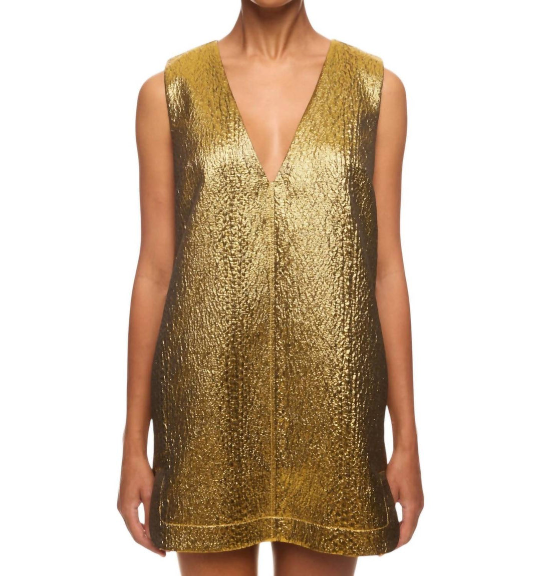 simon miller fountain metallic mini dress SIMON MILLER Fountain Metallic Mini Dress In Star Gold