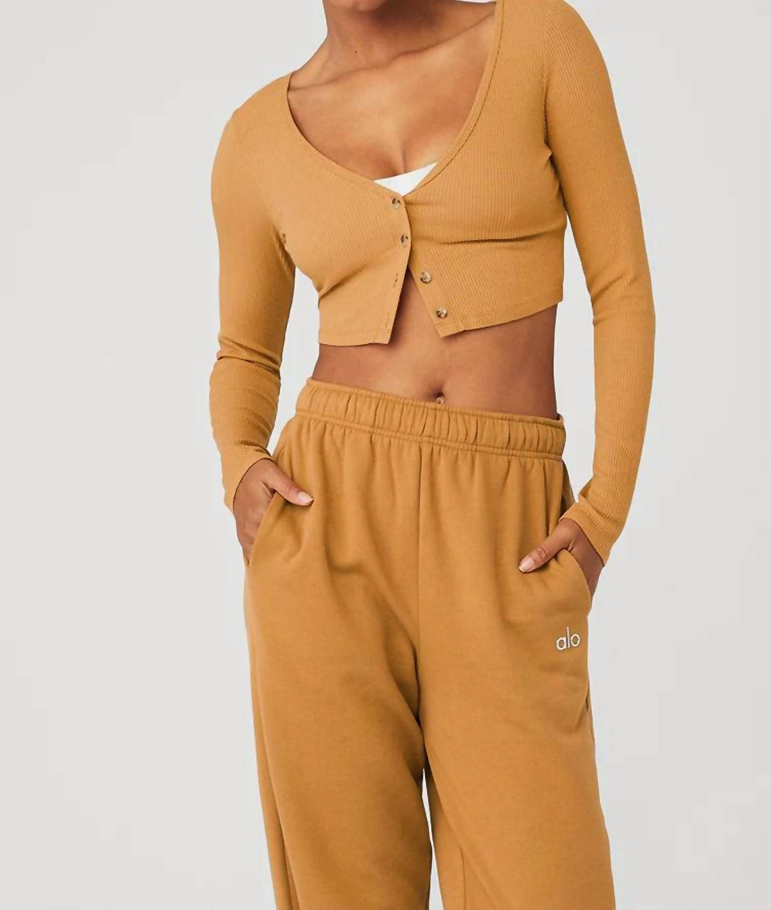 ALO Yoga Ribbed Cropped Whisper Button online Down Cardigan Buttercup Yellow S