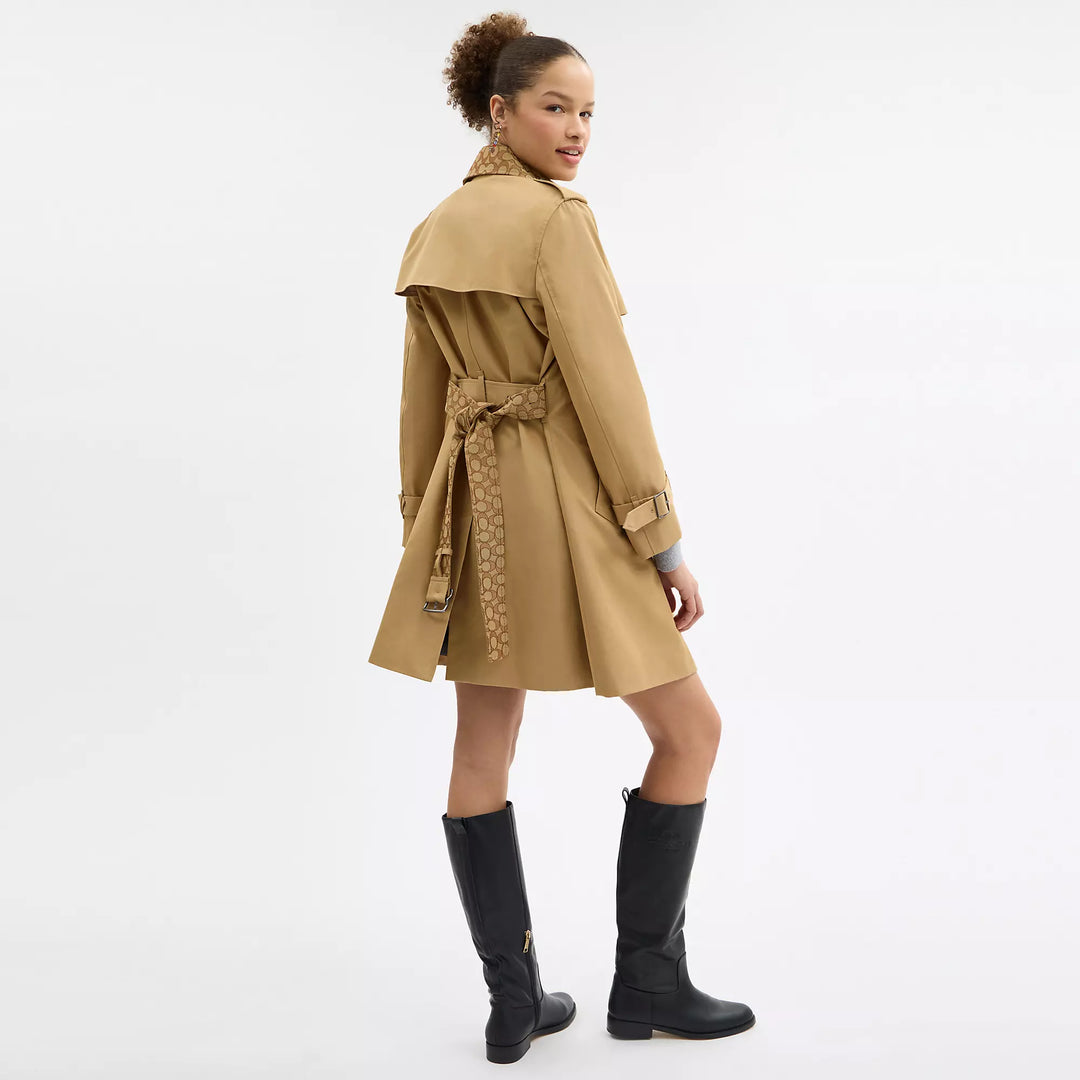 COACH ベージュ ミッドトレンチコート Coach Outlet Mid Trench Coat With Signature Collar | ShopSimon