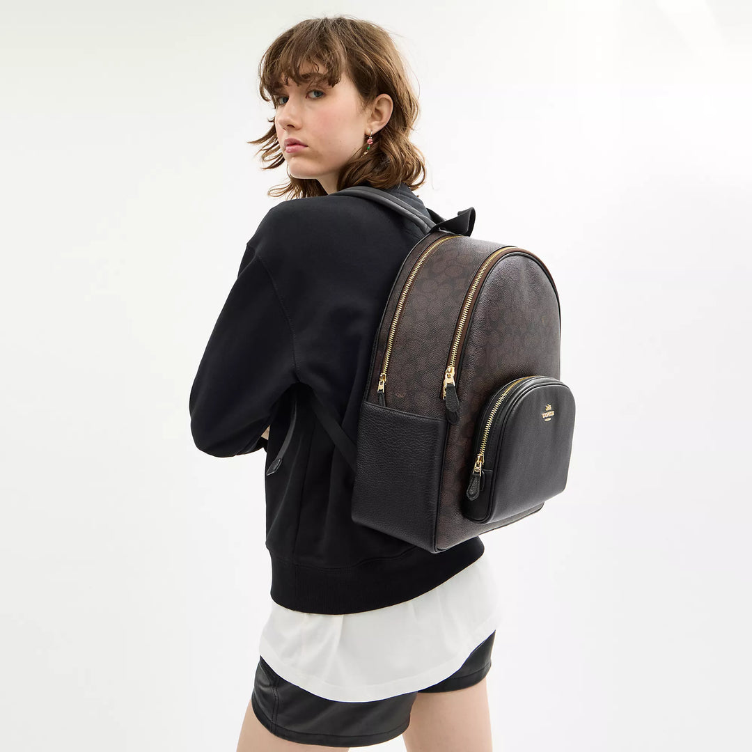 coach court backpack in signature canvas with vintage rose print Coach Outlet Large Court Backpack In Signature Canvas