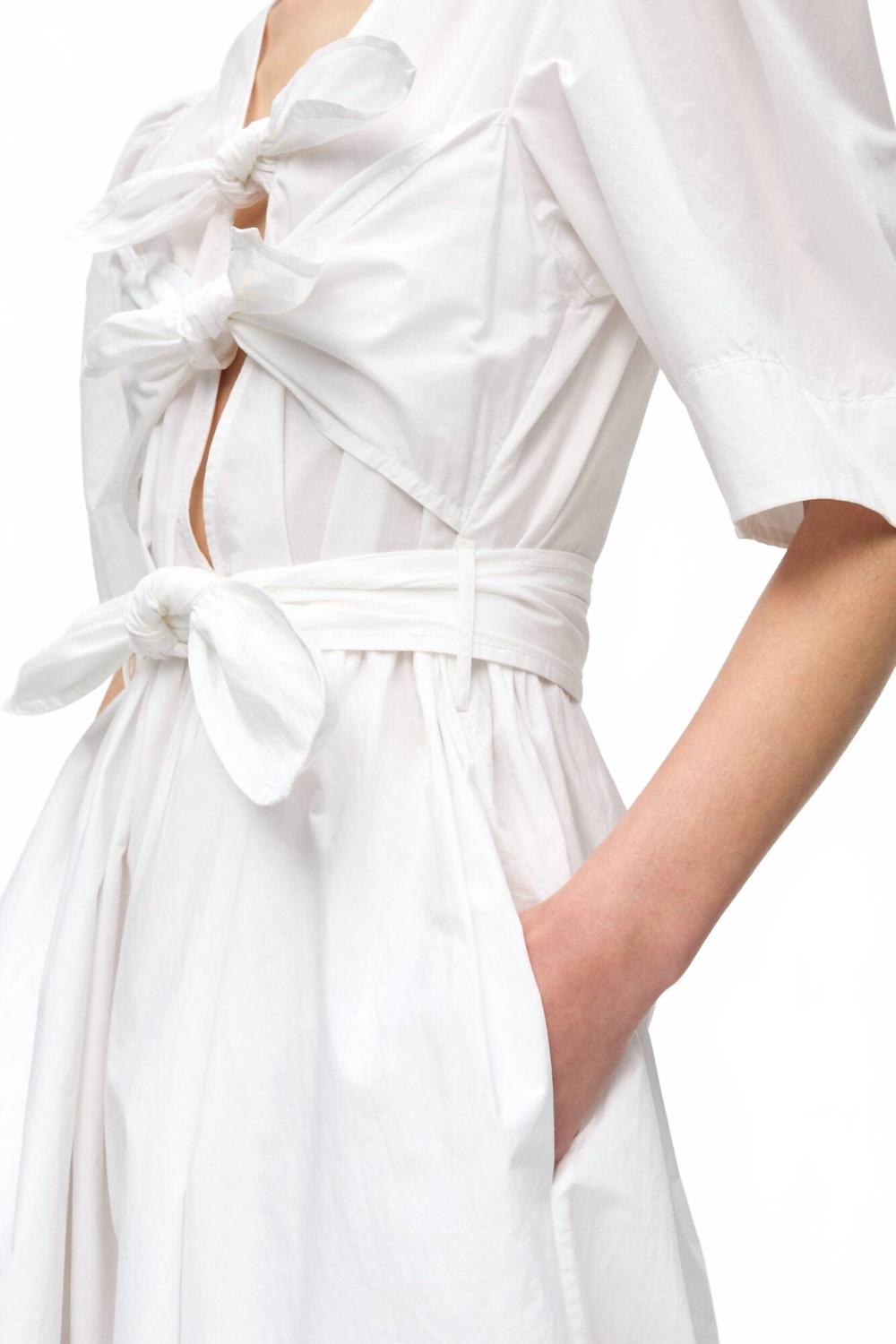 GANNI Women's Washed Stretch Cotton Tie Strap Midi Dress In White