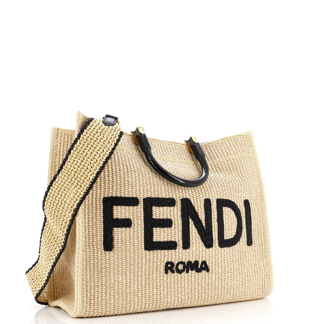 Fendi Sunshine Shopper Tote Woven Raffia Medium | ShopSimon