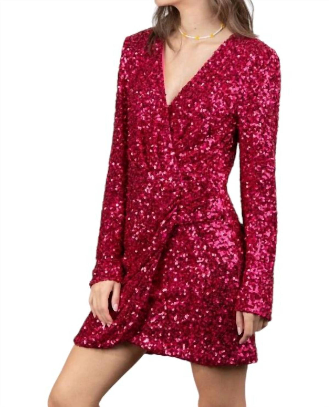 VERY J Sequin Glitter Mini Dress In Raspberry