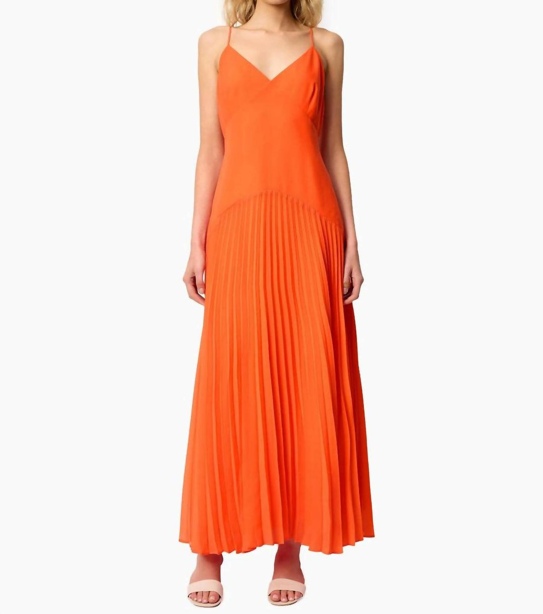 Cami NYC Jennelyn Chiffon Pleated Gown In Clementine | ShopSimon Cami NYC Jennelyn Chiffon Pleated Gown In Clementine | ShopSimon