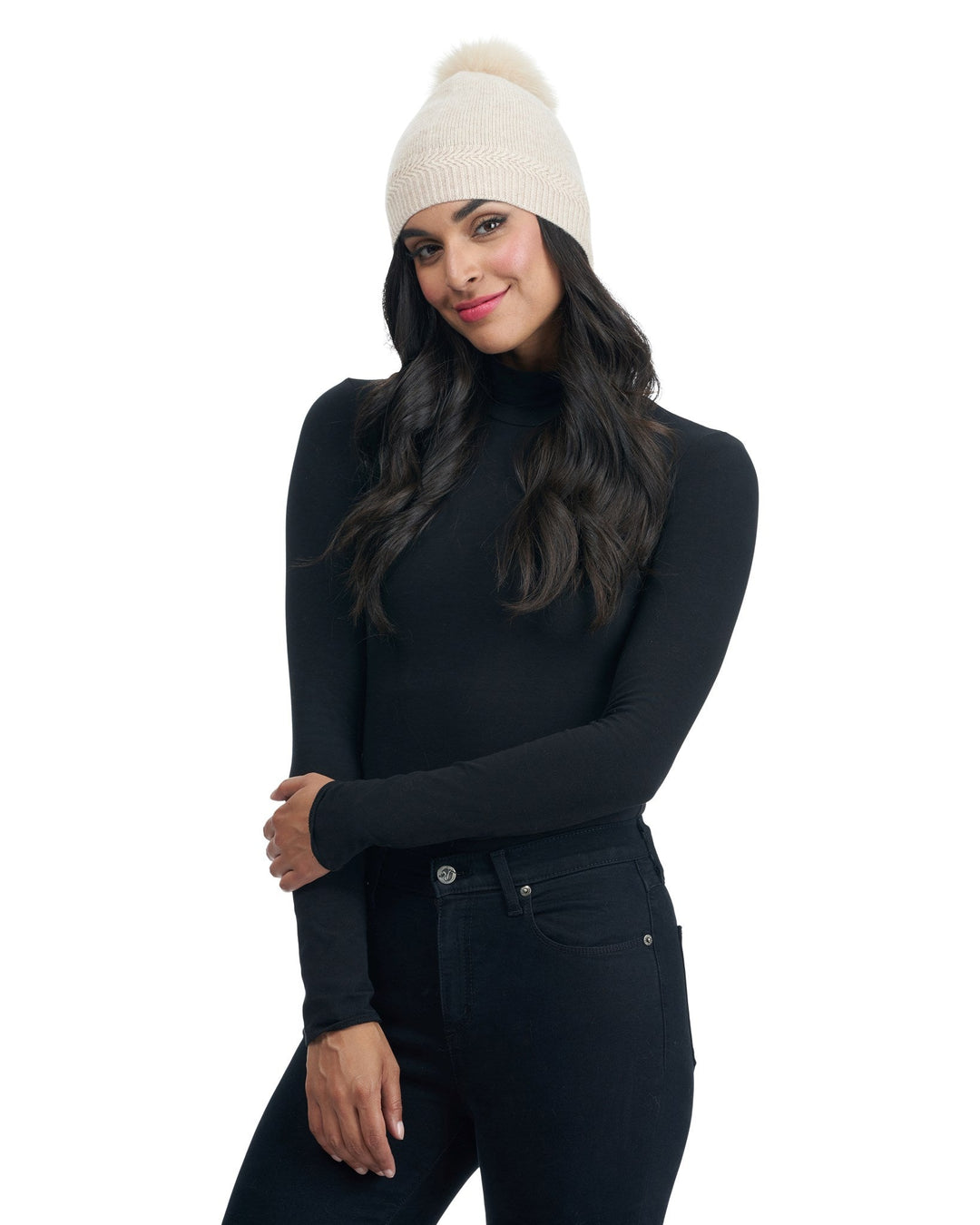 Gorski Knit Cashmere Hat with Fox Fur Pompom | ShopSimon display picture 1