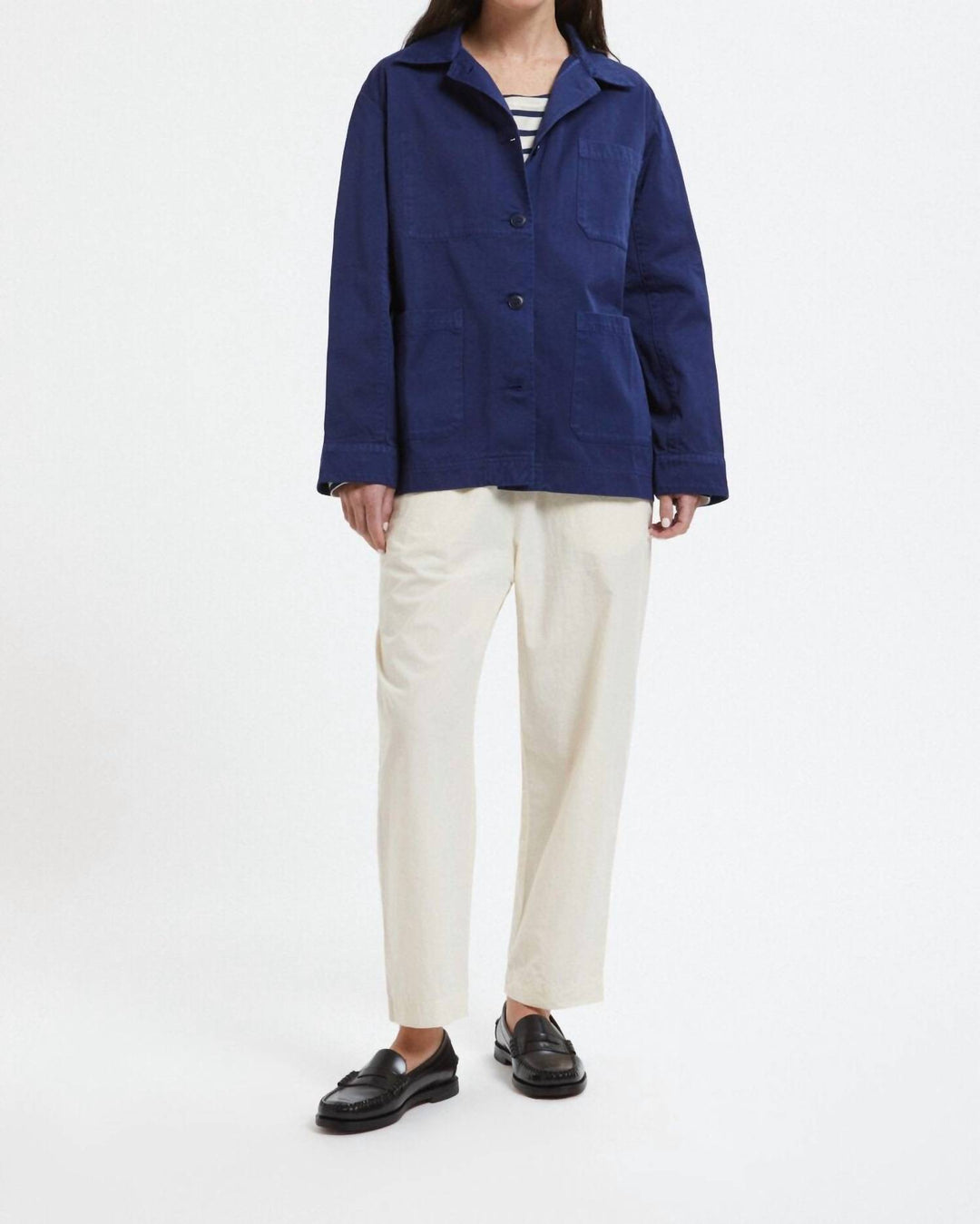 Le Mont Saint Michel Gabardine Work Jacket In Blue | ShopSimon
