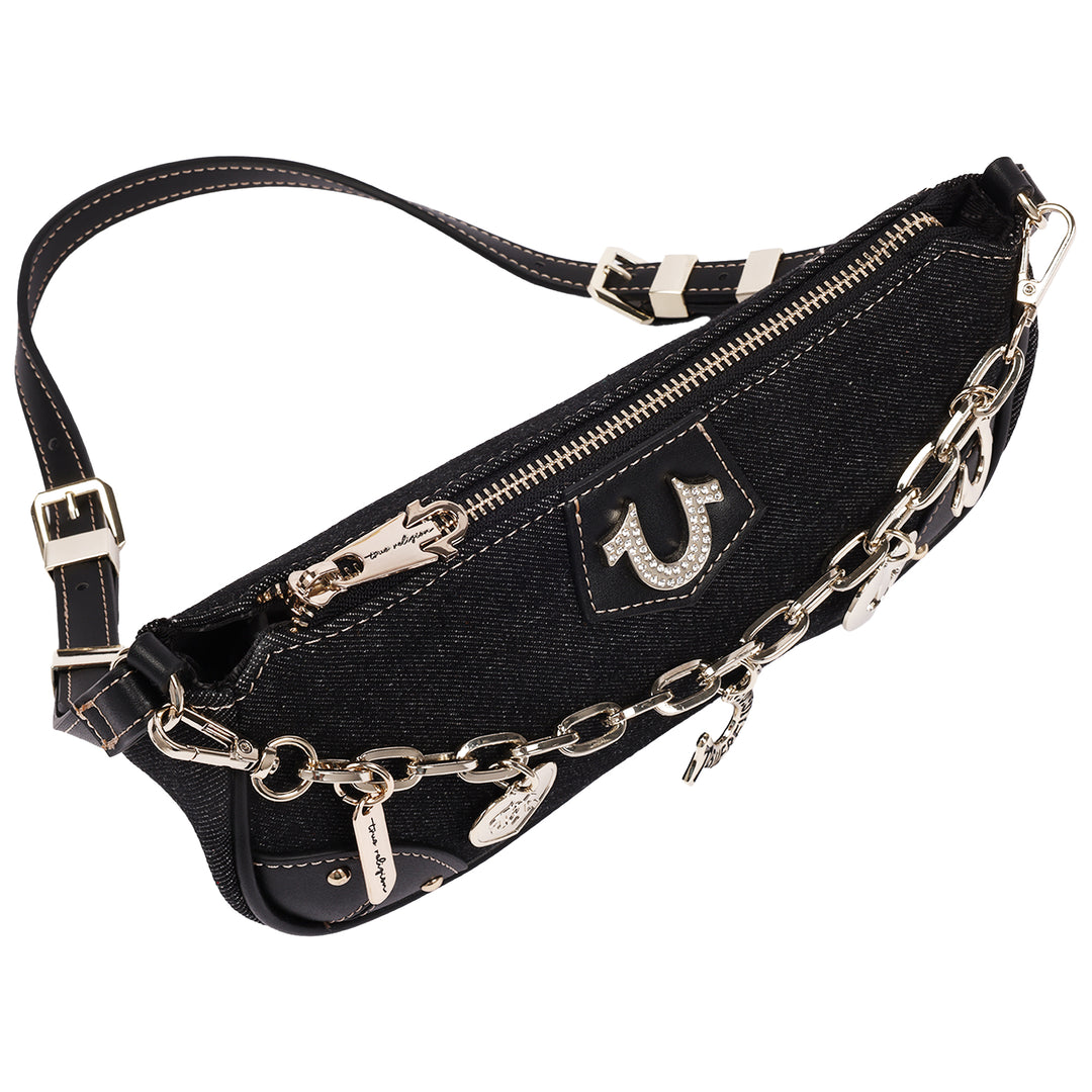 True Religion Horseshoe Chain Denim Shoulder Bag – Charm Detail