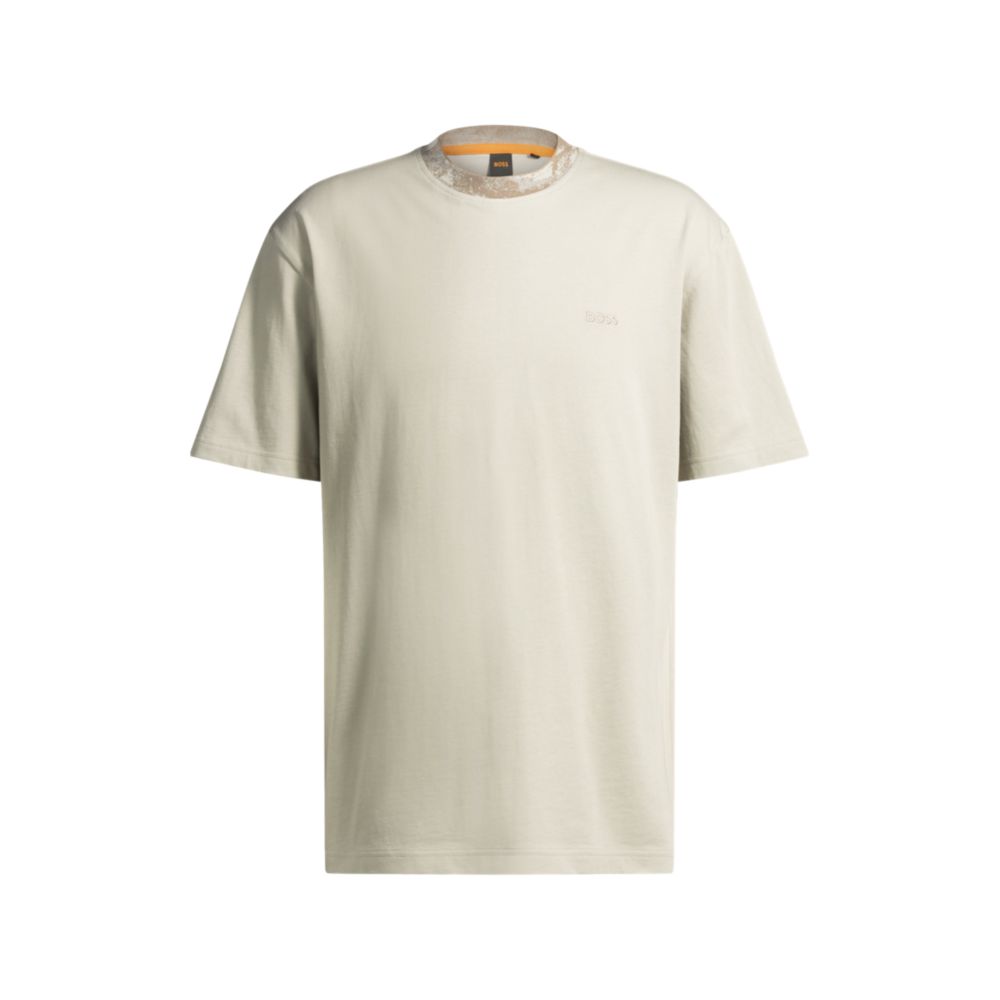 BOSS Cotton jersey t-shirt with print on the front バッグ BOSS - Cotton-jersey T-shirt with jungle-artwork collar - Black