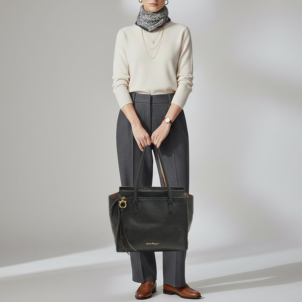 Salvatore Ferragamo Amy Black Leather Tote | ShopSimon