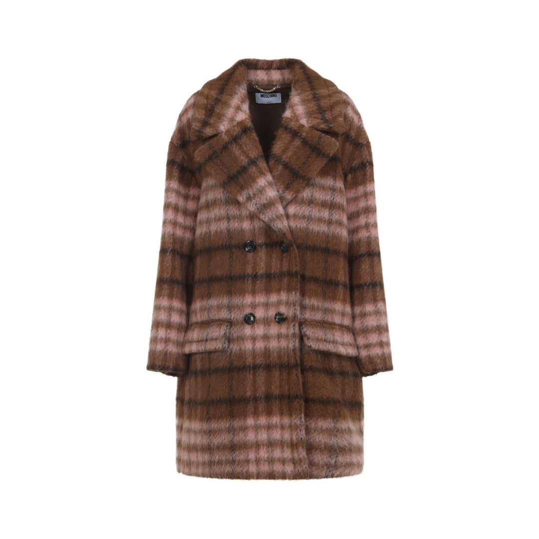ムートン・ファーコート Moschino Double-Breasted Brown Check Coat Moschino Double-Breasted Brown Check Coat | ShopSimon
