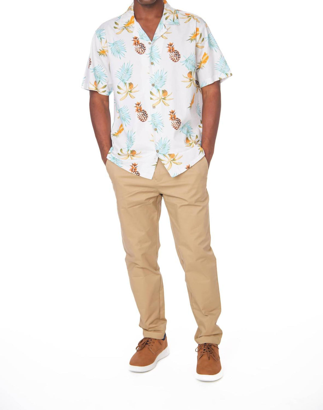 Hawks Bay Printed Woven Fun Pineapple Print Short Sleeve Shirt In