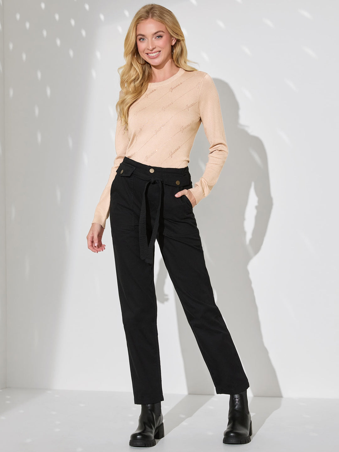 Guess Factory Peggy Rhinestone Logo Sweater | ShopSimon