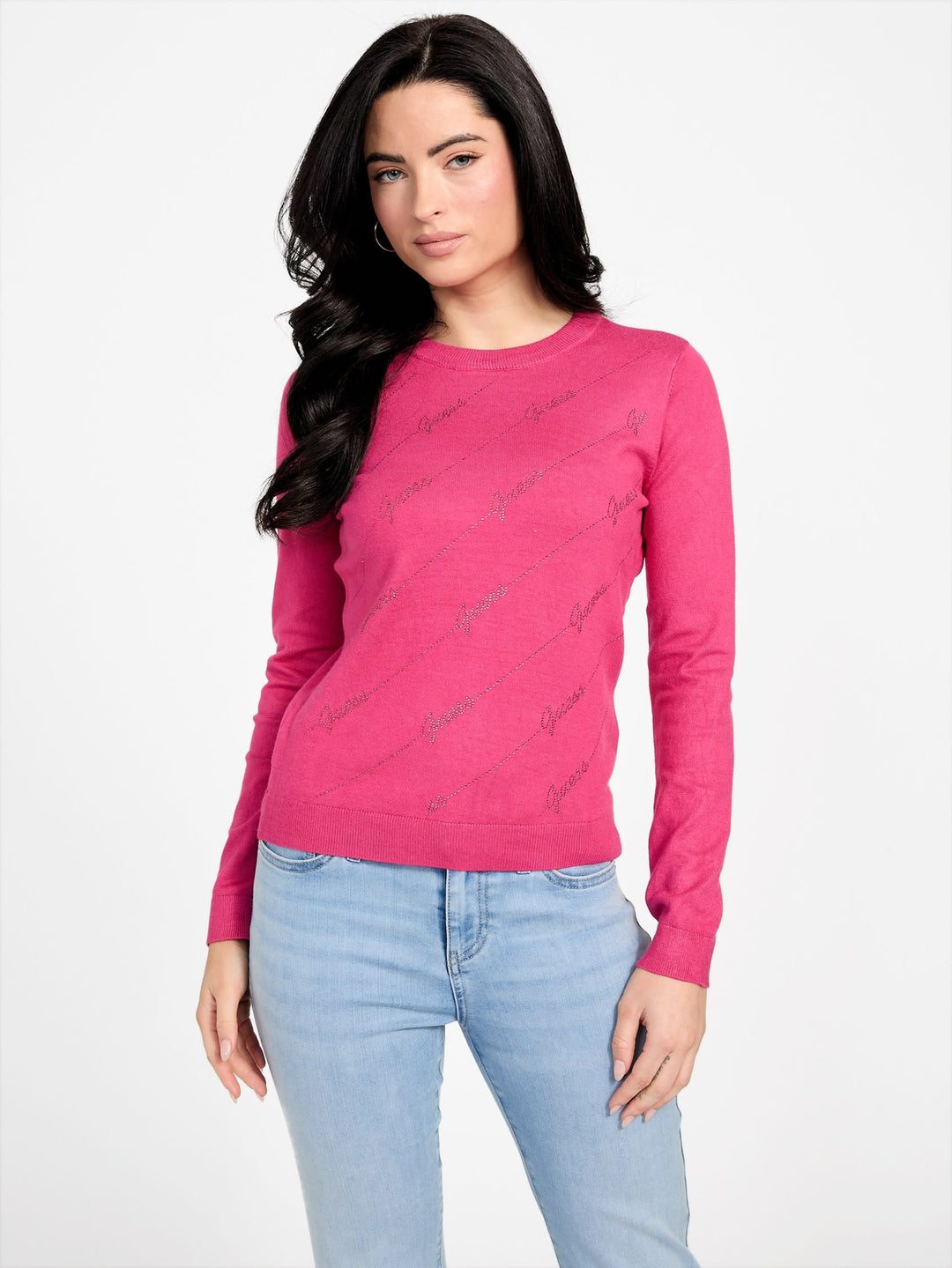 Guess Factory Peggy Rhinestone Logo Sweater | ShopSimon