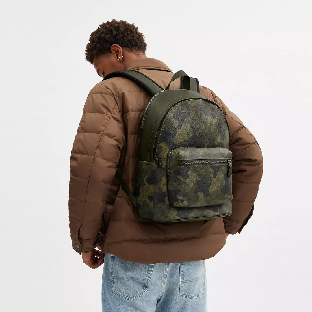 Coach camouflage backpack on sale