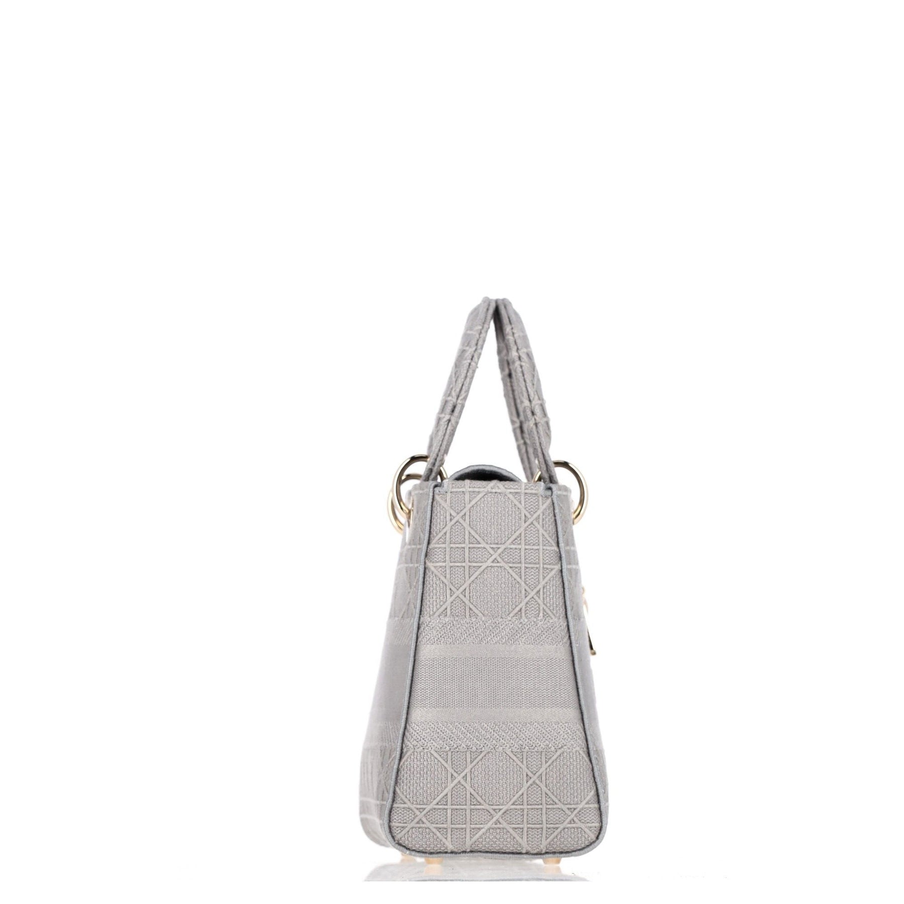 Dior Embroidered Cannage Medium Lady D-lite In Gray Canvas