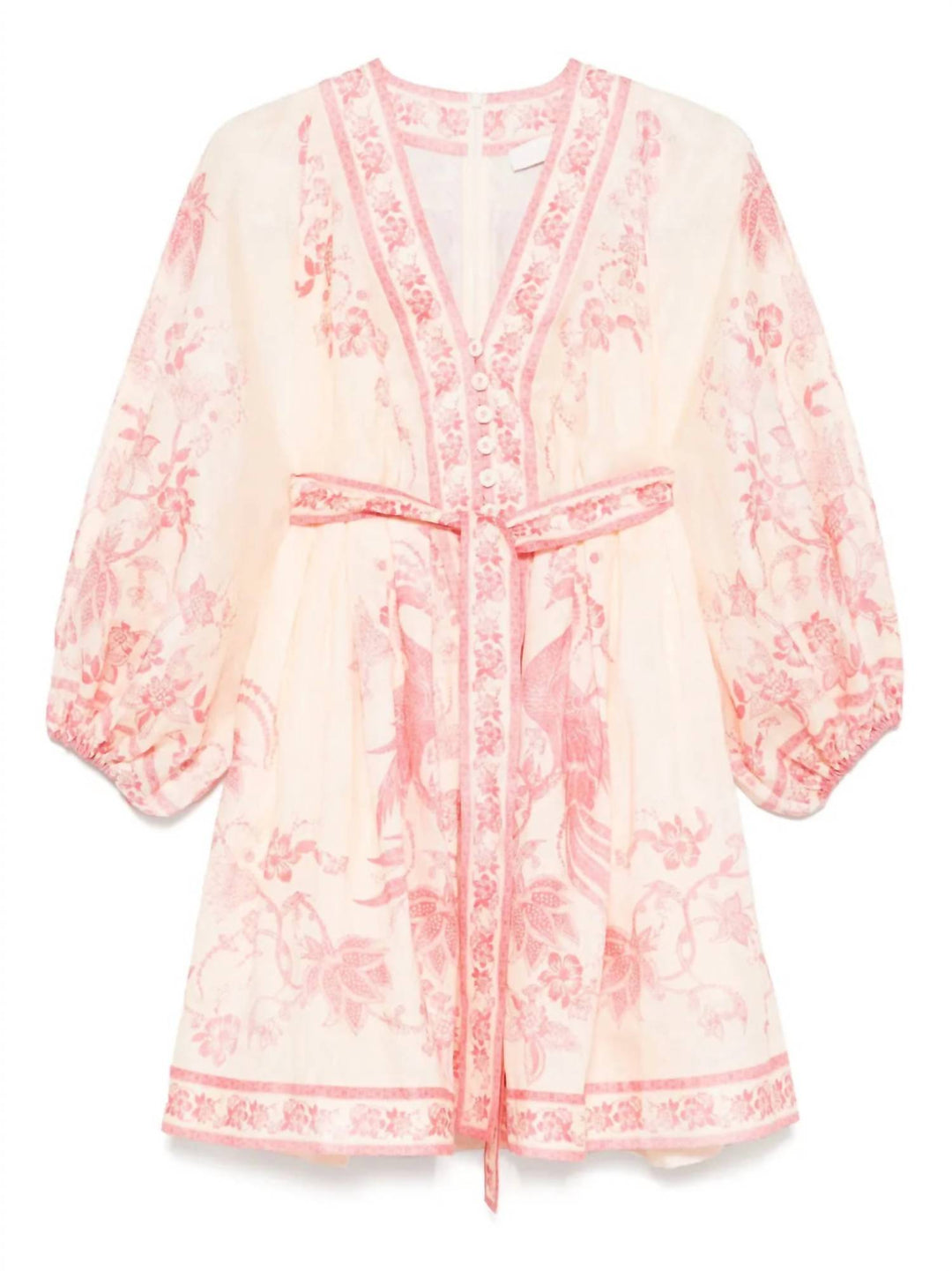 knee length dresses for ladies Zimmermann Lucky Plunge Mini Dress In Cream/pink Floral